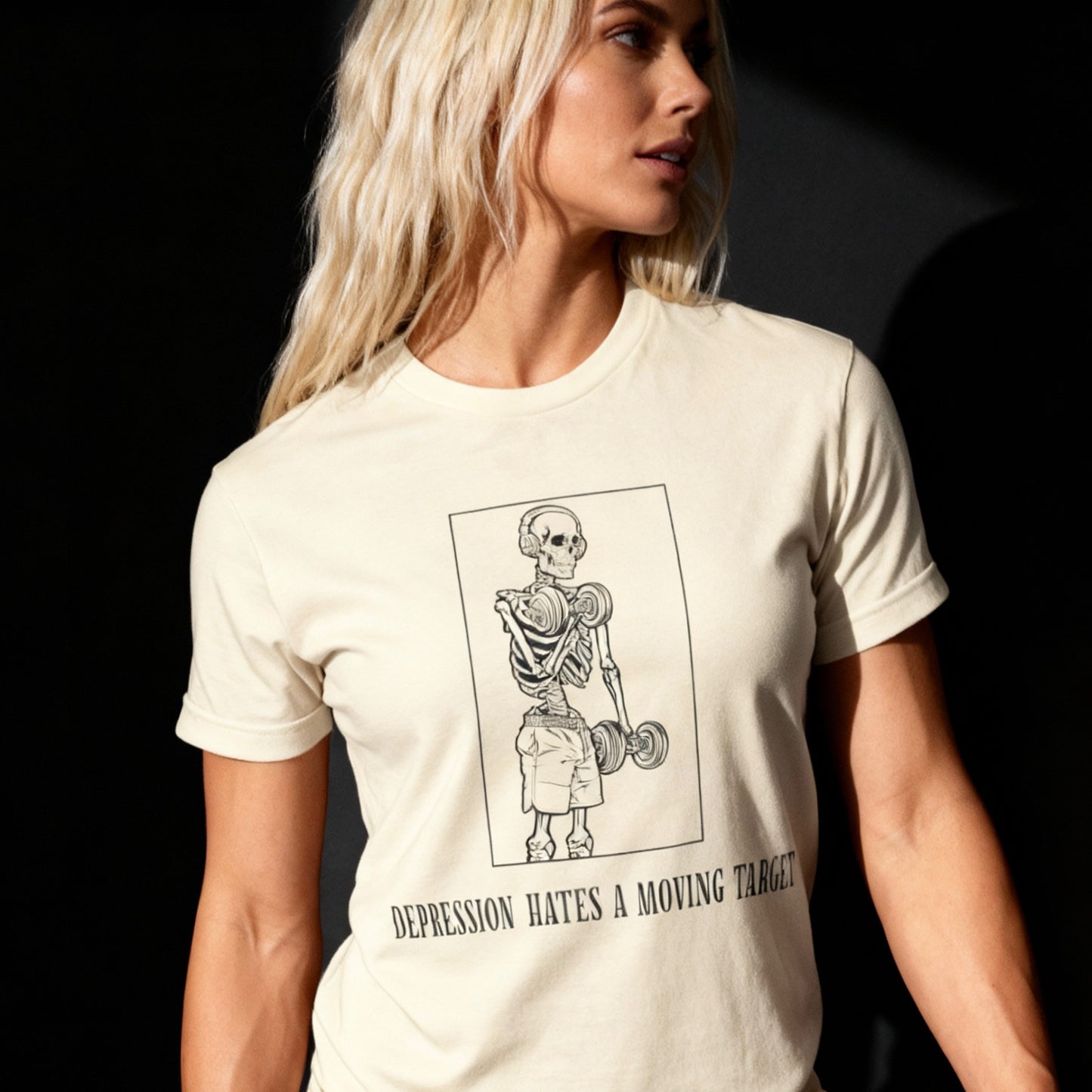Depression Hates a Moving Target T-Shirt – Graphic Edition (Vintage White)