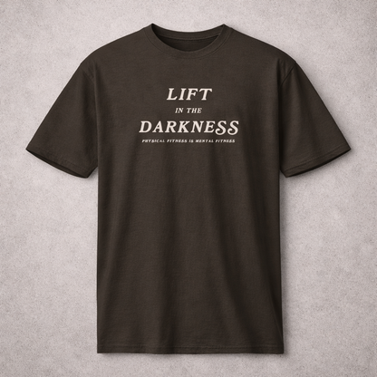 Vintage black t-shirt with 'Lift in the Darkness' text