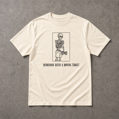 Depression Hates a Moving Target T-Shirt – Graphic Edition (Vintage White)