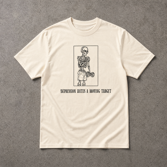 Depression Hates a Moving Target T-Shirt – Graphic Edition (Vintage White)