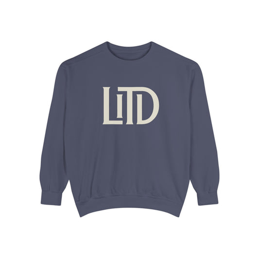 Navy blue sweatshirt with 'LiTD' logo on a white background